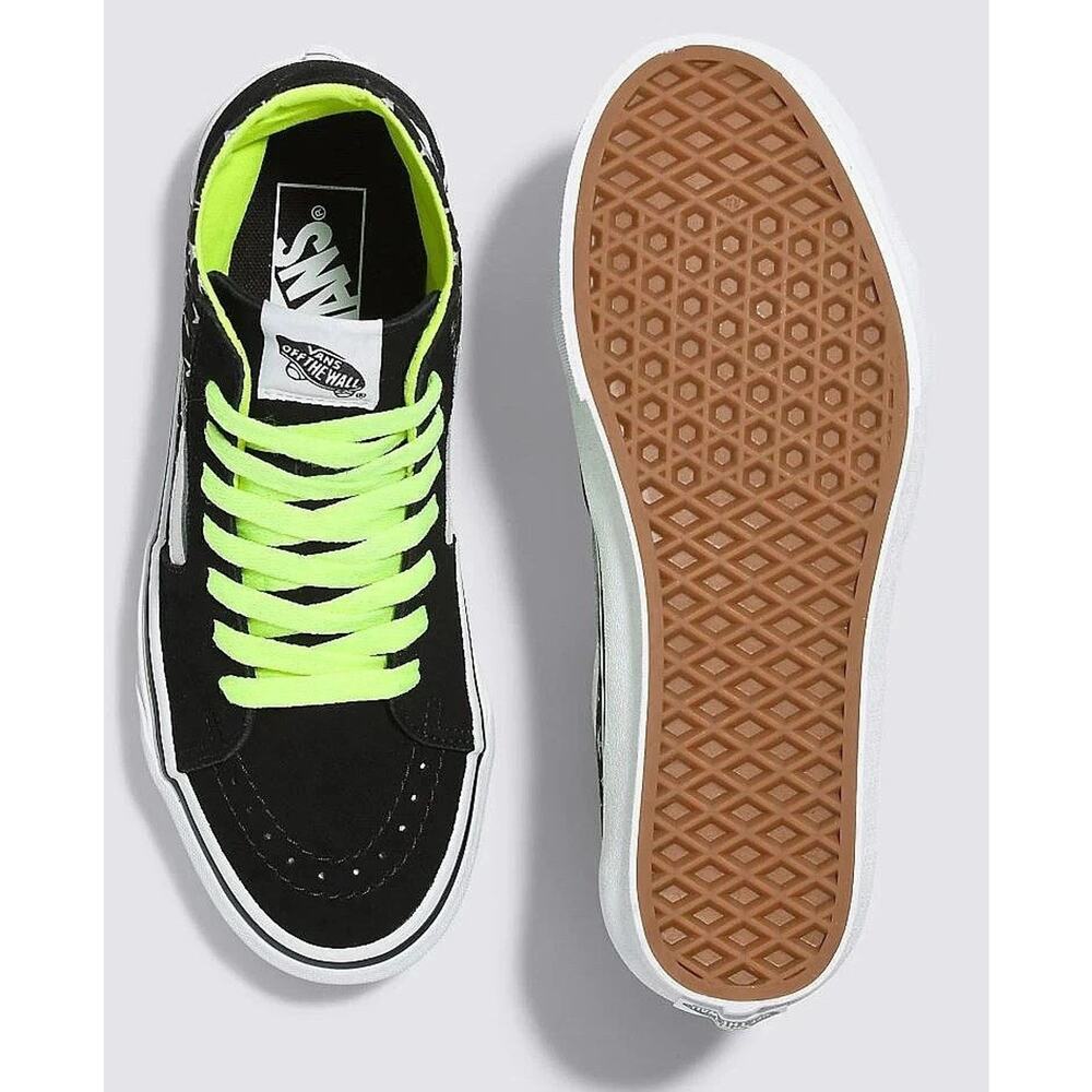 Vans SK8-HI Black Star Shoes / Mens Size 8.5 / Womens 10 / Neon Laces / Sneakers - Picture 2 of 5